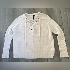 Razzle Dazzle Lace Up Knit Sweater Women’s Size Small Long Sleeve Cream